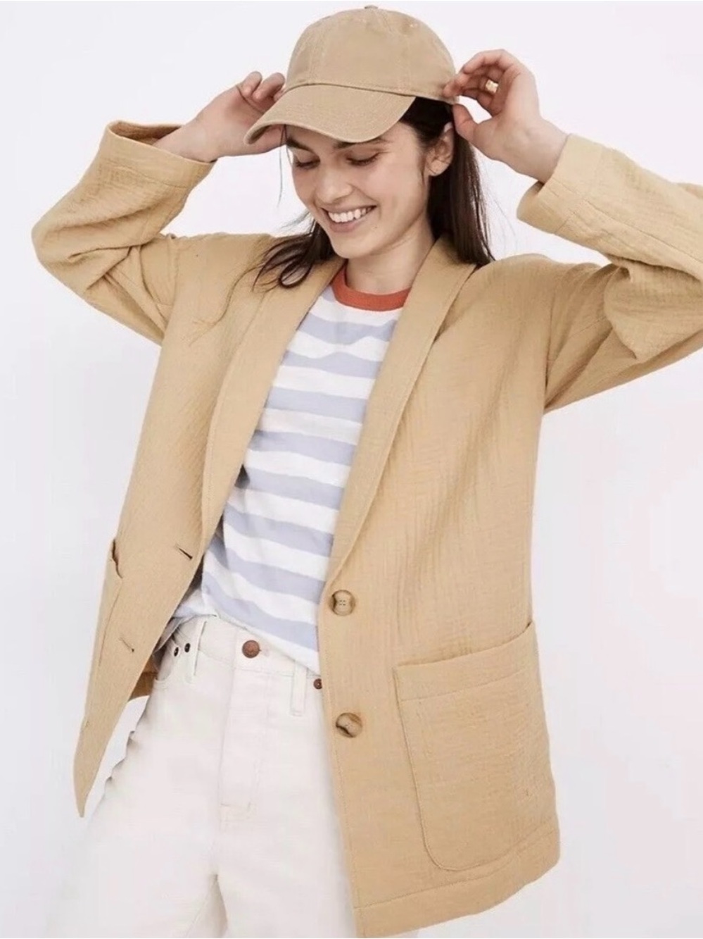 Madewell lightspun dorset cotton gauze blazer tan size medium